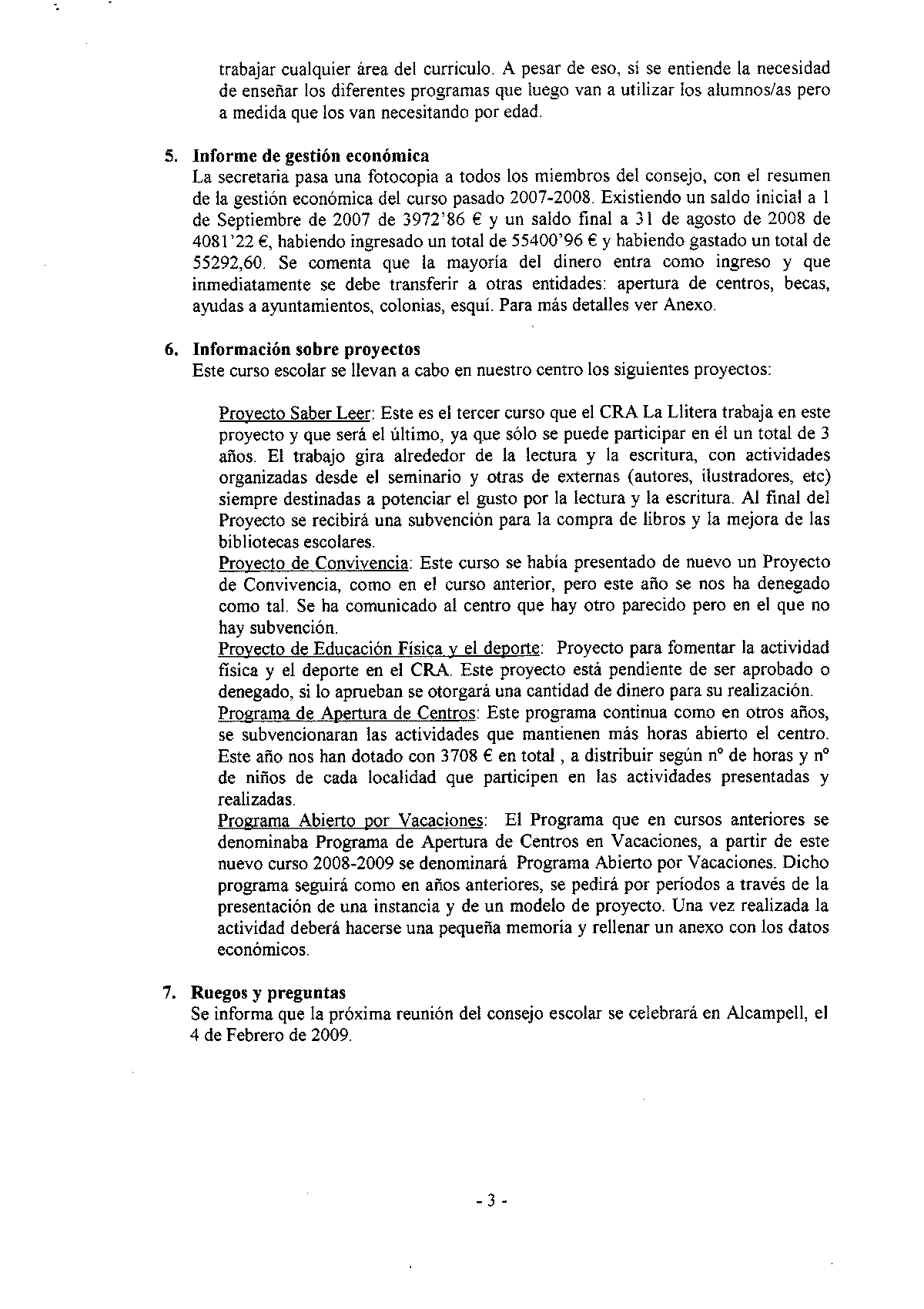 Consejo Escolar, 5 de noviembre de 2008 - acta (página 3)